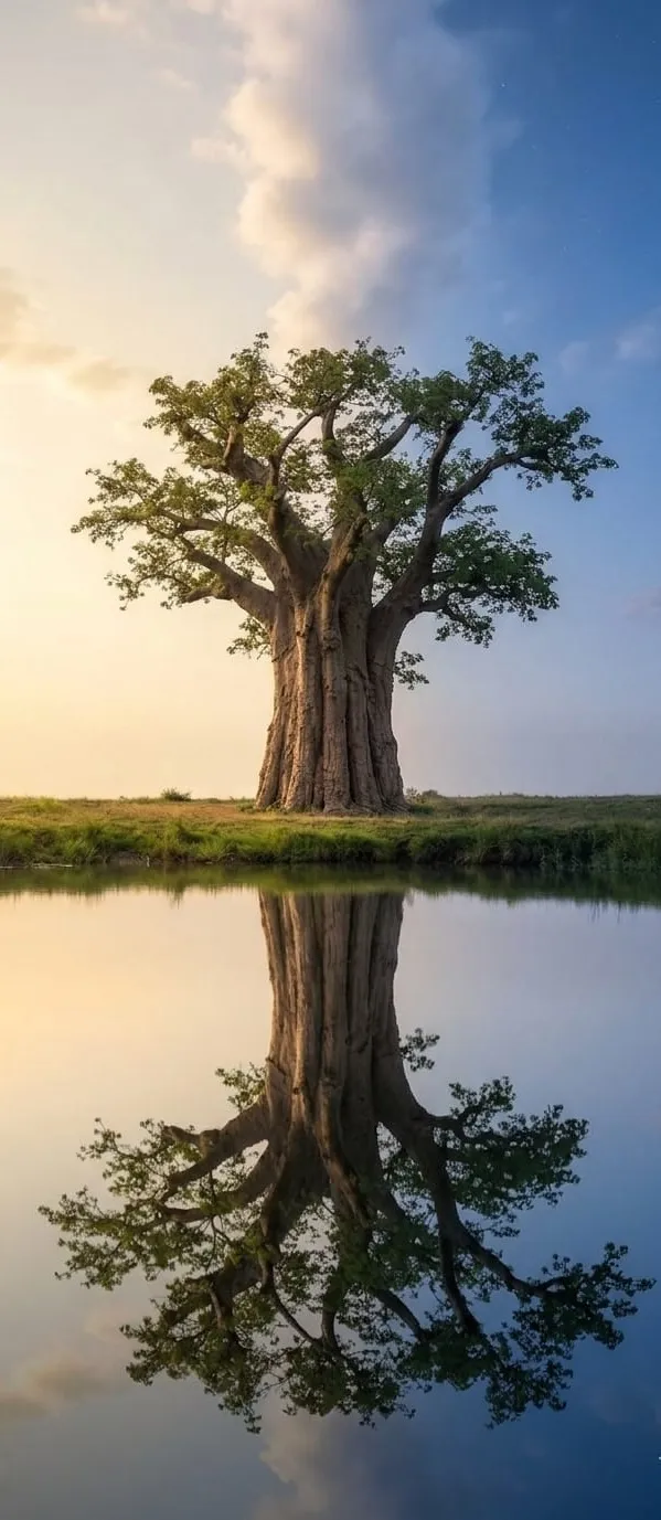 Baobab se reflétant dans l'eau